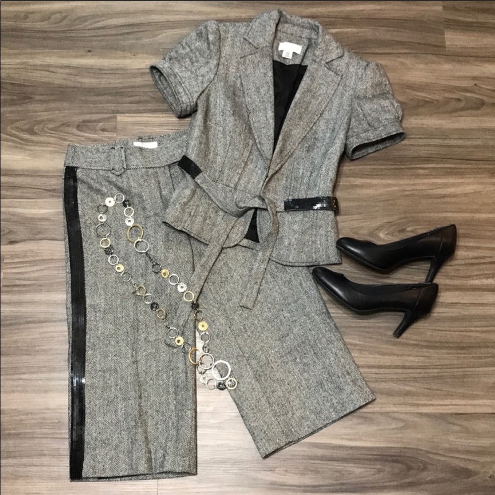 Ann Taylor loft 0P black sequin Capri pant suit